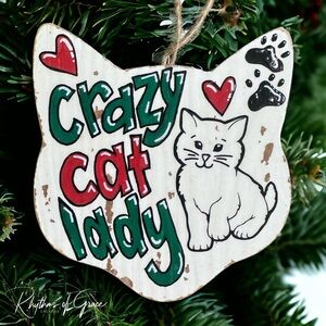Pawsitively Purr-fect Handprinted Crazy Cat Lady Ornament - Peraonalized Gift